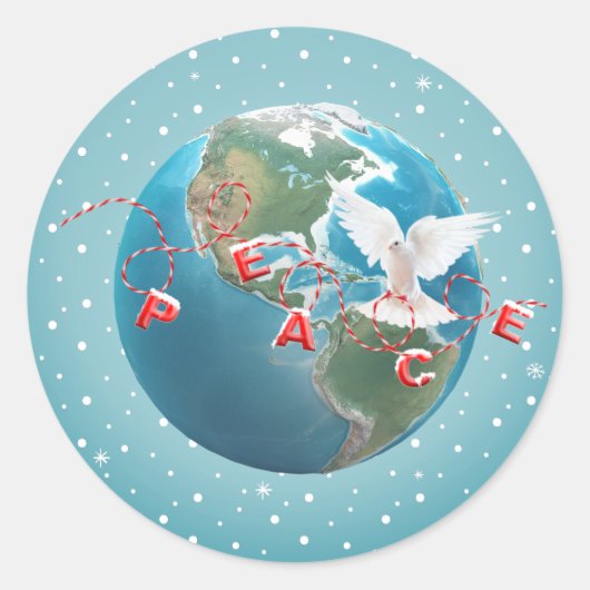 ホワイト鳩と平和文字 ラウンドシール (正面)