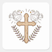 ホワイト鳩の宗教十字洗礼《キリスト教》洗礼式や命名式 スクエアシール (正面)