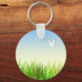 ホワイト鳩の緑のフィールド キーホルダー (正面)