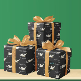 ホワイト鳩スターズムーンメリークリスマスミスター ラッピングペーパー