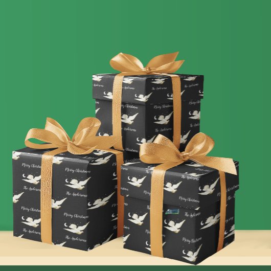 ホワイト鳩スターズムーンメリークリスマスミスター ラッピングペーパー