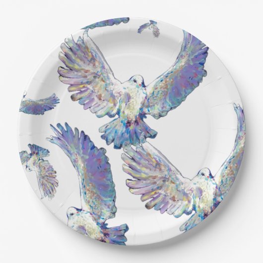 ホワイト鳩ピースラブバードマウリエンジラード ペーパープレート (正面)