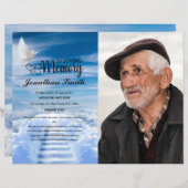 ホワイト鳩&スカイ葬儀プログラムテンプレート (正面/裏面)