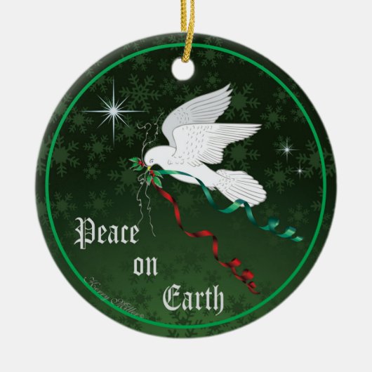 ホワイト鳩 セラミックオーナメント (正面)