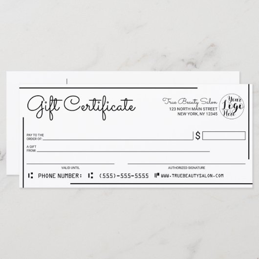 ホワイト黒ロ縁どゴチェックのギフト券 (正面/裏面)