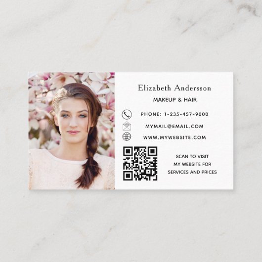 ホワイト黒QRコードフォト事業ロイヤリティカード 名刺 (裏面)