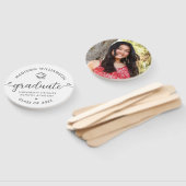 ホワイト1フォト卒業グレーのスクリプトハートキャップ ハンドファン (組立なし)