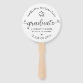 ホワイト1フォト卒業グレーのスクリプトハートキャップ ハンドファン (正面)