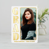 ホワイト1枚写真モダン卒業パーティー 箔招待状 (立ち正面)