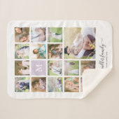 ホワイト16フォトコラージモノグラム名書道 シェルパブランケット (正面(横))