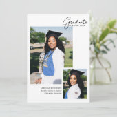 ホワイト2フォトスクリプトタイポグラフィ卒業 案内状 (スタンド正面)