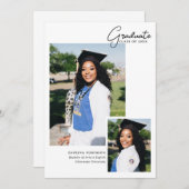 ホワイト2フォトスクリプトタイポグラフィ卒業 案内状 (正面/裏面)