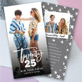 ホワイト2025ブラシ仕上げミックスタイポグラフィ新年写真 シーズンカード