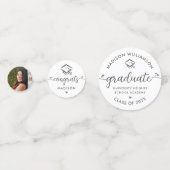 ホワイト3フォト卒業スクリプトモダンハートキャップ コンフェッティ (正面)