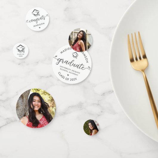 ホワイト3フォト卒業スクリプトモダンハートキャップ コンフェッティ (グループ)