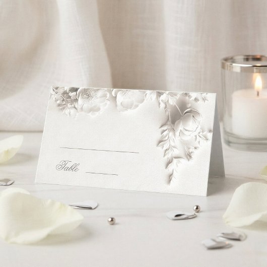 ホワイト3Dフラワーの結婚式 プレイスカード
