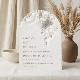 ホワイト3Dフラワーバラのカジュアルウェディング 招待状