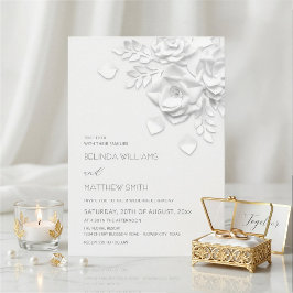 ホワイト3D フラワーズ ローズ シンプル ウェディング 招待状