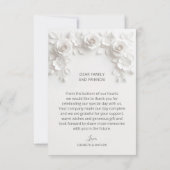 ホワイト3D フラワー ローズ 感謝カード (裏面)