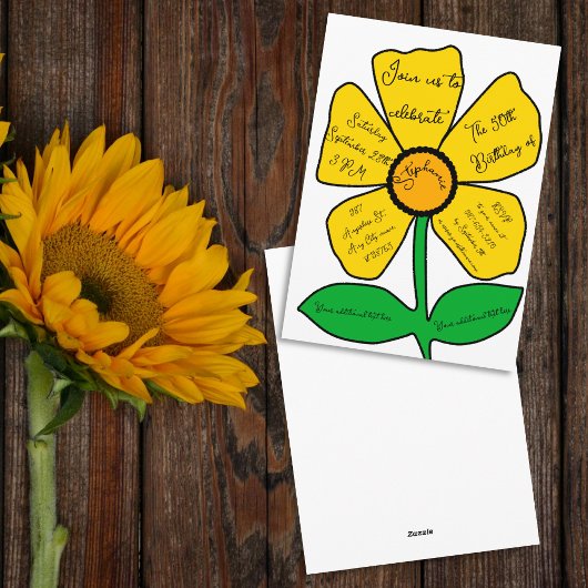 ホワイト50誕生日金ゴールドドードルフラワー 招待状