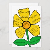 ホワイト60誕生日金ゴールドドードルフラワー 招待状 (正面/裏面)