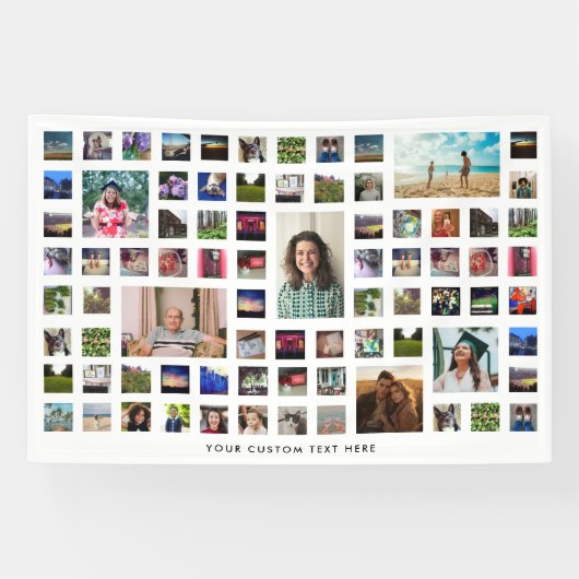 ホワイト80フォトコラージュ誕生日パーティー 横断幕 (横)