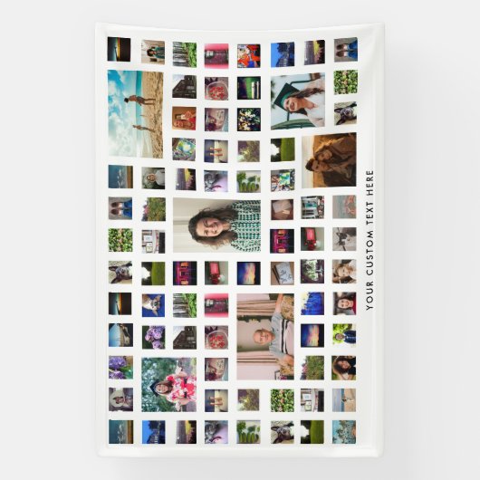 ホワイト80フォトコラージュ誕生日パーティー 横断幕 (縦)