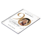 ホワイト90誕生日金ゴールドエレガントスクリプトゲストブック ノートブック (左側)