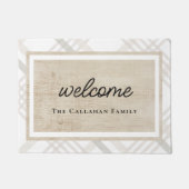 ホワイト&アイボリーベージュプライドパーソナライズされたへようこそ ドアマット (正面)
