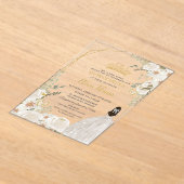 ホワイト アイボリー フラワー プリンセス ゴールド キンセアネーラ 15 XV アクリル招待状 (レイダウン)
