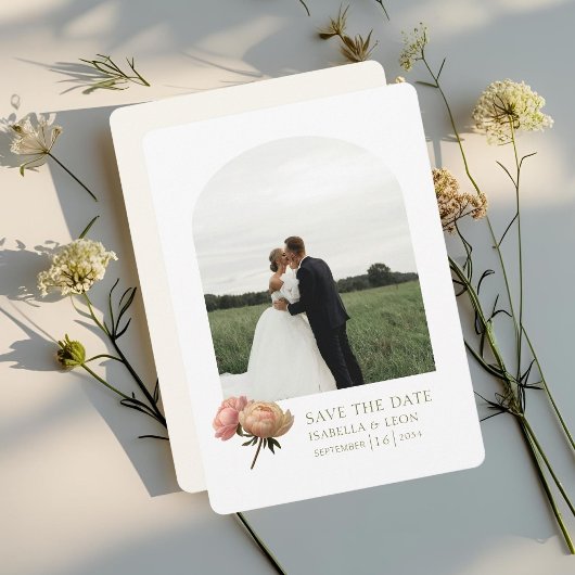 ホワイト＆アイボリー | モダン オリーブグリーン ローズ 招待状