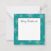 ホワイト&アクアスノーフレークonティール（緑がかった色）クリスマス ノートカード (正面)