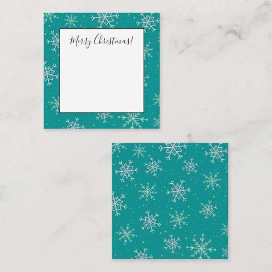 ホワイト&アクアスノーフレークonティール（緑がかった色）クリスマス ノートカード (正面/裏面)
