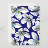 ホワイト、アクア、金ゴールドフォイルフローラネイビー結婚ブルー 招待状 (裏面)