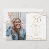 ホワイト アゲート 写真 20歳の誕生日パーティー 招待状 (正面)