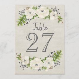ホワイト アネモネ 水彩 フラワー テーブル ナンバー カード