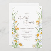 ホワイト&イエローダッフォディルフローラブライダルシャワーInvite 招待状 (正面/裏面)