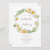 ホワイト&イエローダフォディルフローラリース結婚ズ 招待状 (正面/裏面)