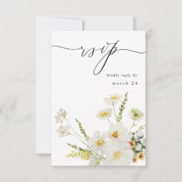 ホワイト&イエローフローラと食事RSVP 2 出欠カード