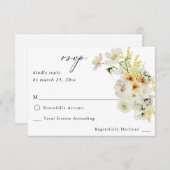 ホワイト&イエローフローラノミールRSVP 出欠カード (正面/裏面)