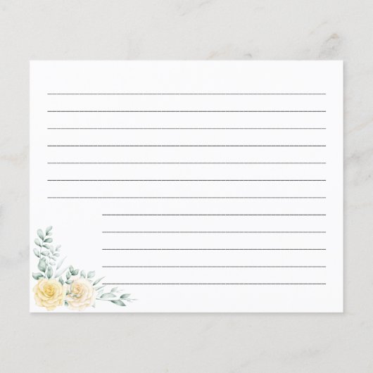 ホワイト&イエローローズレシピカードブライダルシャワー (裏面)