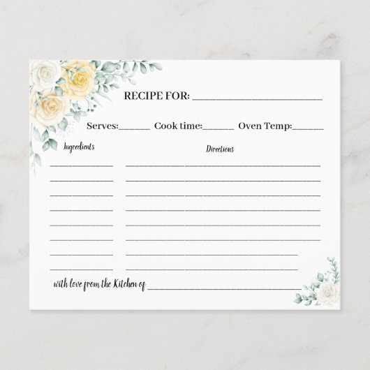 ホワイト&イエローローズレシピカードブライダルシャワー (正面)