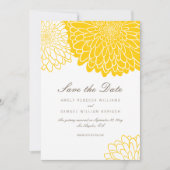 ホワイト イエロー クリサンセマム シンプル セーブ・ザ・デート 招待状 (正面)