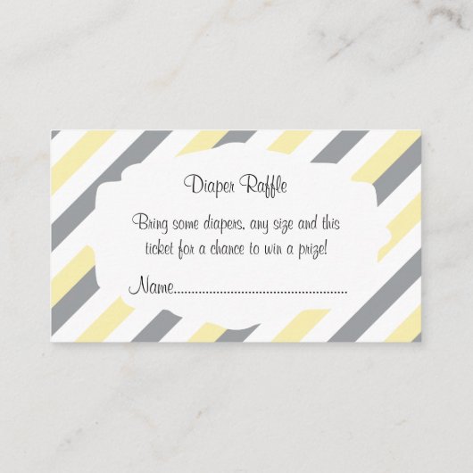 ホワイト、イエロー、グレーのストライプゾウおむつラッフル エンクロージャーカード (裏面)