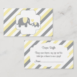 ホワイト、イエロー、グレーのストライプゾウおむつラッフル エンクロージャーカード