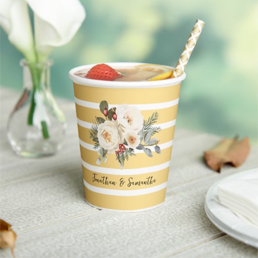 ホワイト ウィンター フラワーズ ウェディング ペーパー カップ 紙コップ (インサイチュ)