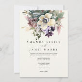 ホワイト ウィンター フラワー ウォーターカラー ウェディング 招待状 (正面)