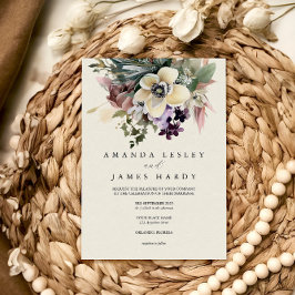 ホワイト ウィンター フラワー ウォーターカラー ウェディング 招待状