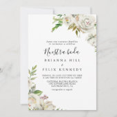 ホワイト ウインター ピオニー フラワーズ 私たちの結婚式 ウェディング 招待状 (正面)