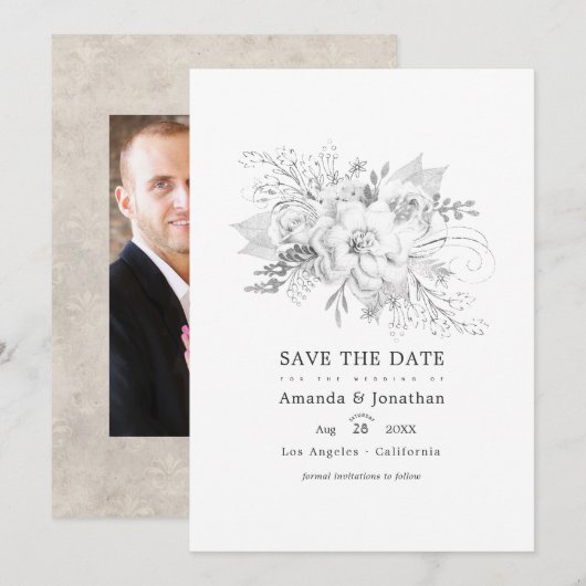 ホワイト ウェディング フラワーフォト セーブザデート (正面/裏面)